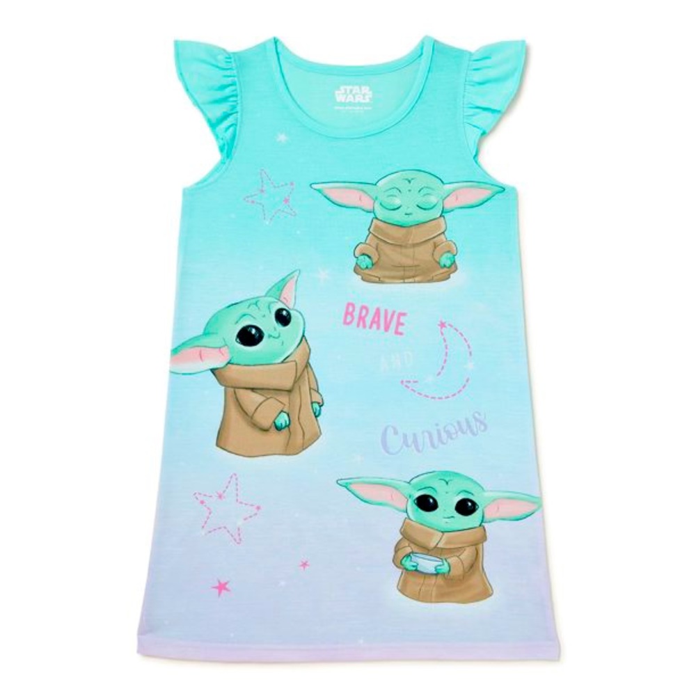 🆕Star Wars The Mandalorian Girls Baby Yoda Short Sleeve Pajama Nightgown Sz 4/5